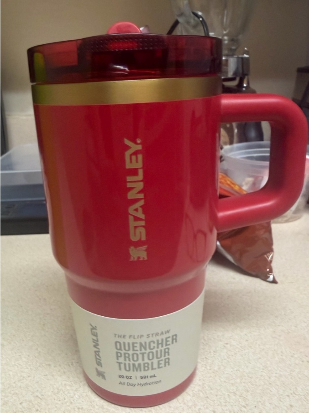 Stanley Red and Gold Travel Mug with Red Lid